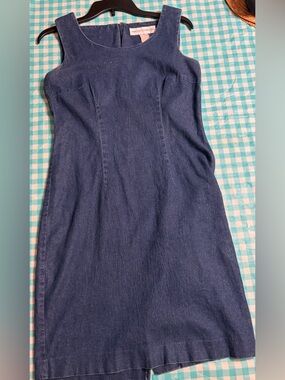 Vintage Maggy London Dark Indigo Denim Sleeveless Sheath Dress